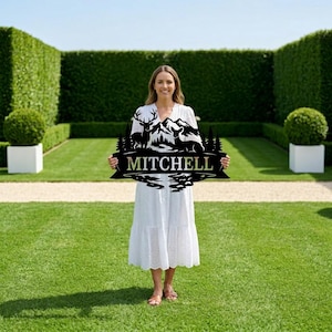 Custom Deer Family Name Metal Wall Art | Personalized Mountain Scene Sign