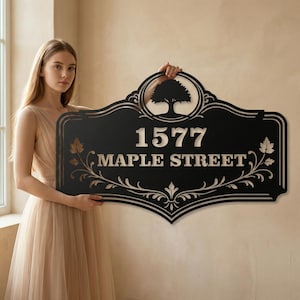 Placa Número de Casa Personalizada en Metal Moderna con Nombre de Calle Decoración Pared Acero