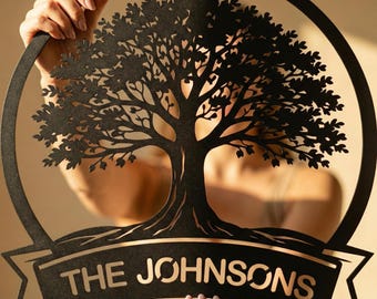 Personalized Family Tree Metal Wall Art, Custom Name Sign