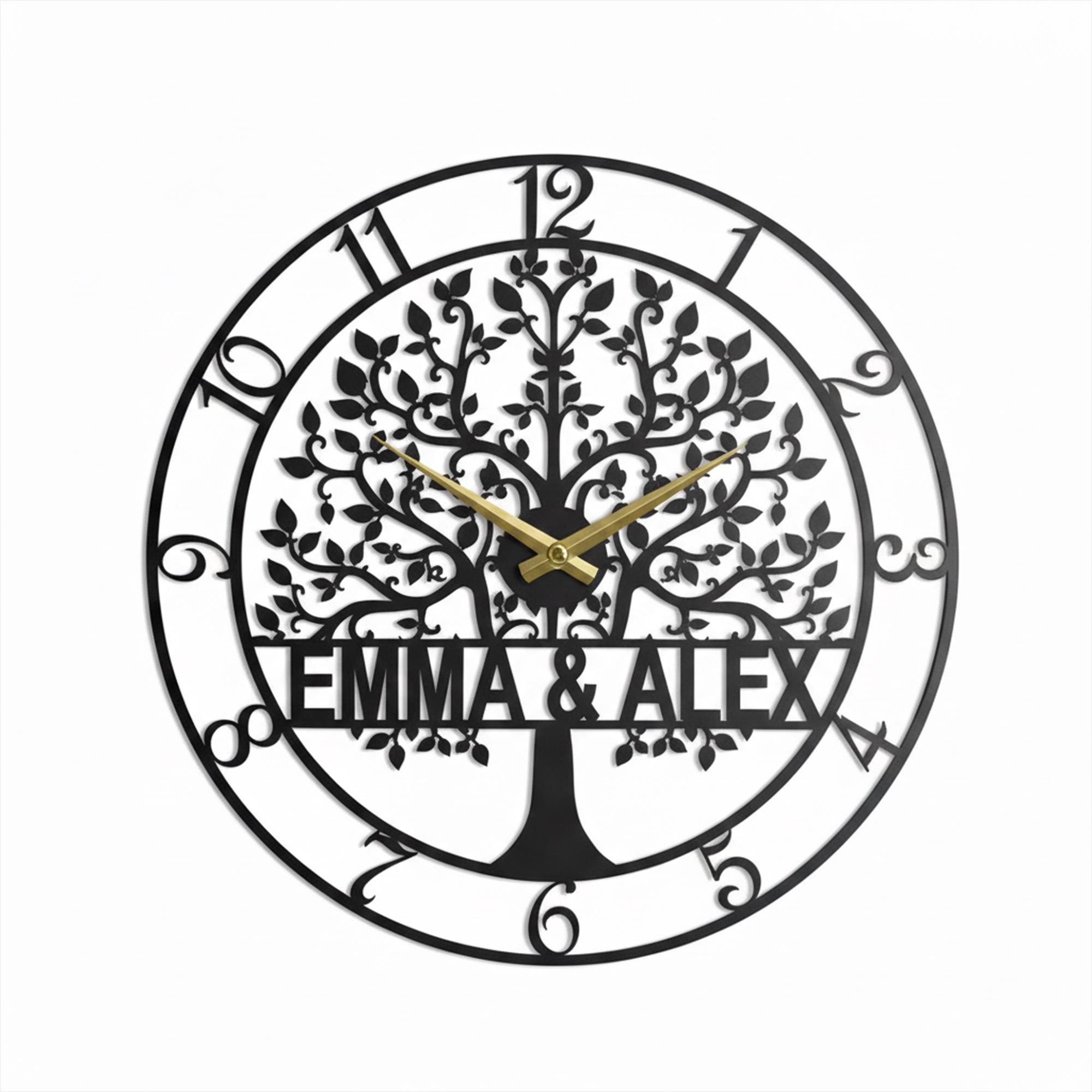 Clock Frame Design Name Personalized Metal Wall Clock With Names, Decorative Tree Design ...