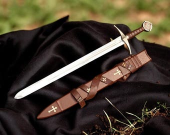 Espada de caballero Accolade hecha a mano - Réplica de cruzado medieval con hoja de acero inoxidable