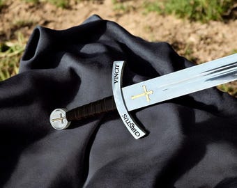 Handmade Faithkeeper Knights Templar Accolade Sword | Medieval Crusader Replica with leather Scabbard| Collectible Gift for Him