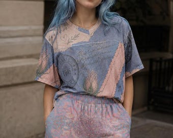 Powder Blue Pink Vintage Mesh Shorts, Romantic Floral Aesthetic Shorts, Coquette Streetwear Bottoms, Soft Vintage Outfit