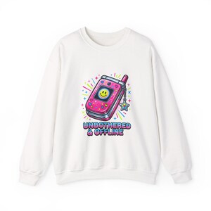 Unbothered & Offline Crewneck Sweatshirt | Y2K aesthetic, retro internet graphic