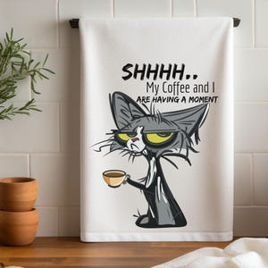 Whimsical Cat Tea Towel: Coffee Kitchen Decor, Gift for Cat Lovers