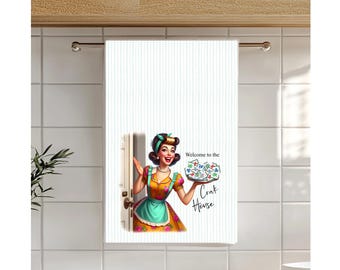 Retro Mah Jongg Player Tea Towel | Cotton Twill Kitchen Towel