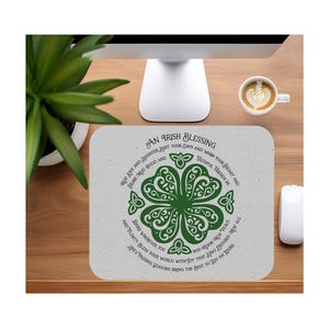 Alfombrilla de ratón con trébol y bendición irlandesa / Alfombrilla de escritorio con cita celta
