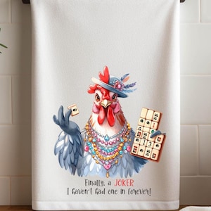 Mah Jongg Chicken Cotton Tea Towel: Funny Kitchen Decor