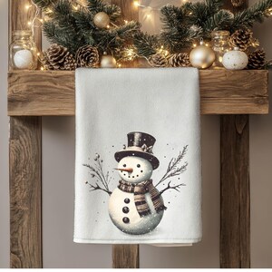 Snowman Tea Towels, Holiday Kitchen Decor, Holiday Gift, Festive Tea Towels, Christmas Gift Idea, Gift For Her, Cotton Tea Towel