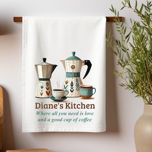 Personalized Kitchen Tea Towel: Coffee Lover Gift, 100% Cotton