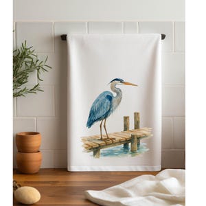 Heron Watercolor Tea Towels, Artistic Kitchen Towels, Unique Home Decor, Gift for Bird Lovers, Farmhouse Style, Housewarming Gift
