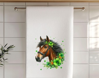 Torchon cheval avec trèfles | Linge de cuisine trèfle de la Saint-Patrick