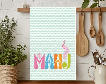 Colorful Mahj Letters Tea Towel, Mah Jongg Kitchen Linen