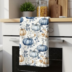 Kitchen Towel with Blue And Beige Pumpkin, 100% Cotton Twill, 18 × 30 Inch
