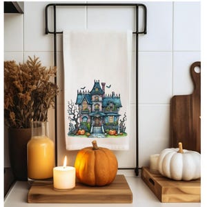 Haunted House Halloween Tea Towel: Spooky Kitchen Decor