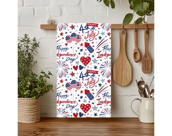 Paño de cocina con estampado de fuegos artificiales del 4 de julio / Estrellas y banderas del Día de la Independencia