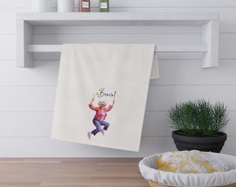 Bunco Grandma Jumping Kitchen Towel | Funny Game Night Decor