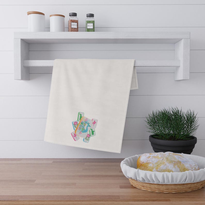 Colorful Mahjong Tiles Tea Towel | Kitchen Linen, Asian Game Design image 3