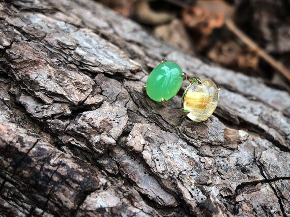 Mismatched Green and Gold Studs