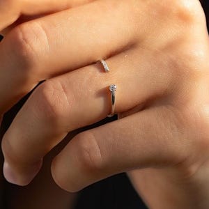 Delicate & elegant CZ stacking ring silver gift for her, Dainty minimalist sterling silver stacking ring, Simple women open wedding ring