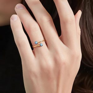 Evil Eye Nazar Bypass Ring • Turkish Blue Eye Stacking Ring • Sterling Silver Friendship Jewelry • Trendy Best Friend Gift