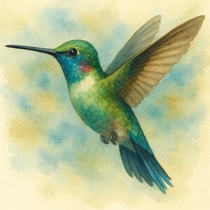 Watercolor Hummingbird Wall Art | Colorful Bird Printable for Home, Bathroom, Nursery Decor | Instant Download | Nature Inspired Print
