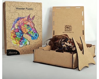 Rompecabezas de madera con cabeza de caballo: arte equino vibrante y regalo único | Diseño exclusivo de BrushCrafts