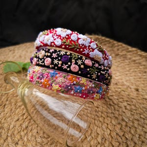 Premium Heavy Embroidered Headband | Elegant Floral Hairband for Women | Red, Black, Pink – Unique Handmade Hair Accessory