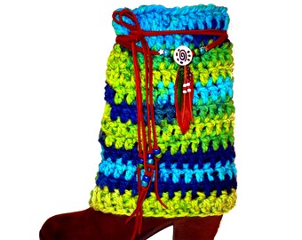 Boot Cuffs With Beaded Leather Wrap, Bohemian, Boot Socks, Boot Toppers, Boho Clothes, Hippie Clothes, Women's Boot Cuffs, Boot Bling, Fairy