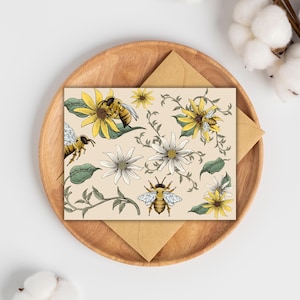 Blank Notecards | Bee Stationery Set with Vintage Bee Art on Folded Cotton Stock Cards with A2 Envelopes for Personal Notes & Greetings