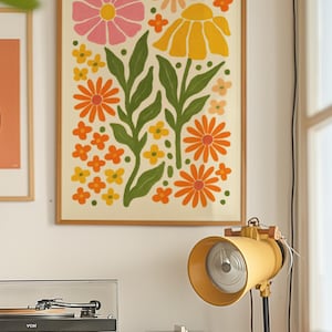 Boho Abstract Flowers Poster Print, Botanical Vintage Art Print, Terracotta Prints, Flower Market Poster, Vintage Flower Wall Art