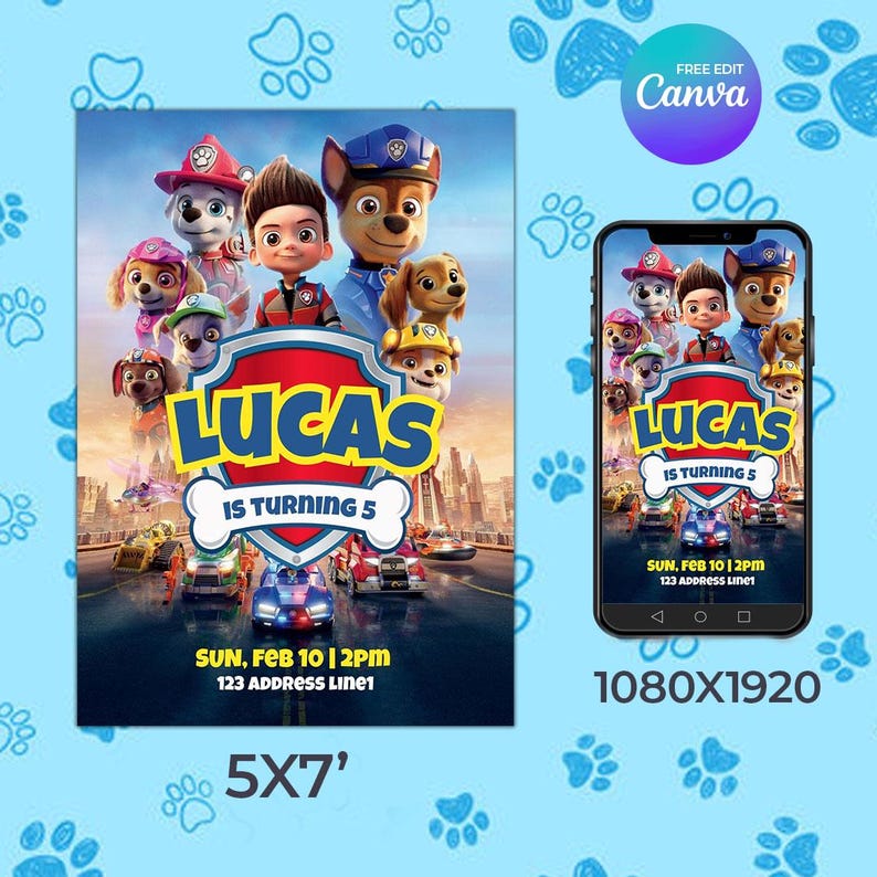 Paw Patrol Birthday Invitation – Editable Digital Template, Printable Invite, Instant Download ...