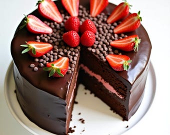 Pastel decadente de chocolate y fresa