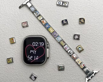 Italian Charm Apple Watch Band with Connector, Custom Smartwatch Band Italian Charm Bracelet, Apple Watch Band, Gift For Her
