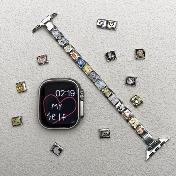 Italian Charm Apple Watch Band with Connector, Custom Smartwatch Band Italian Charm Bracelet, Apple Watch Band, Gift For Her