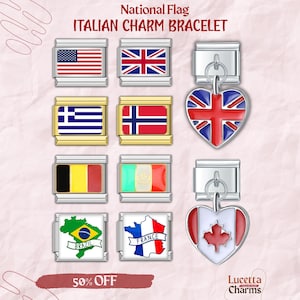 Italian Charm Bracelet - National Flag, Custom Silver & Gold Italy Charms, Vintage Jewelry Charms, Personalized Gift for Him Her or Yourself