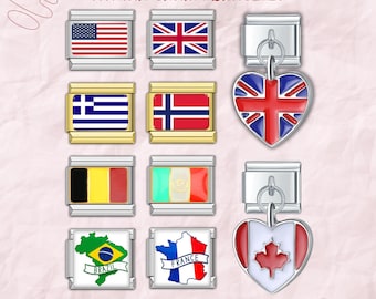 Italian Charm Bracelet - National Flag, Custom Silver & Gold Italy Charms, Vintage Jewelry Charms, Personalized Gift for Him Her or Yourself