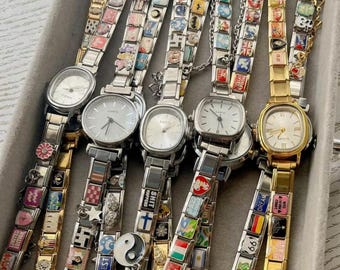 Silver Italian Charm Watch Bracelet, Custom Watch Band, Gift For Her