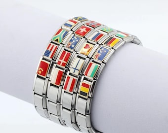 Custom Country Flag Italian Charm Bracelet – Personalized Travel Jewelry