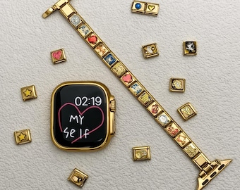 Złoty włoski pasek do zegarka Apple Watch z łącznikiem, niestandardowy pasek do smartwatcha z włoską bransoletką, pasek do zegarka Apple Watch, prezent dla niej