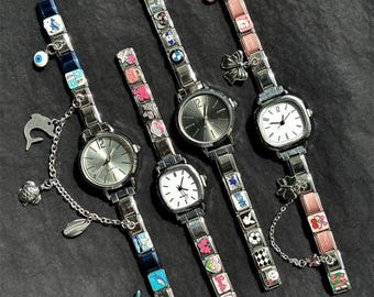 Custom Italian Charm Watch Band, Personalized Bracelet Watch, Gift For Her