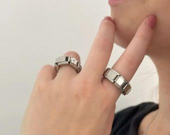 イタリア製カスタムチャームリング、パーソナライズされたシルバージュエリー、彼女へのギフト
