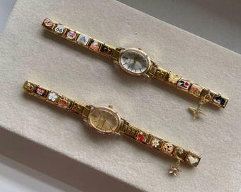 Gold Italian Charm Watch Band, Custom Bracelet, Gift For Her