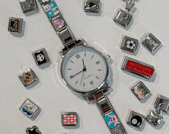 Orologio con ciondolo italiano, cinturino personalizzato per orologio, braccialetto con ciondolo italiano, cinturino per orologio, regalo per lei