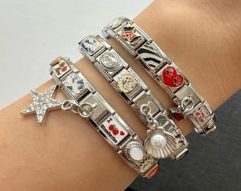 Silver Italian Charms Bracelet, Custom Silver Italy Charms, Personalized Italian Bracelet, Italy Charms, Gift for Him, Her or Yourself