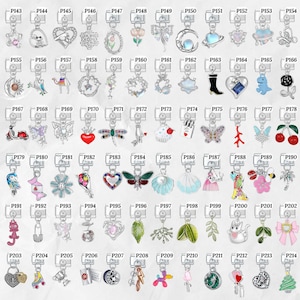 May include: A collection of silver-toned charm pendants, each with a unique design. The charms include various shapes like hearts, flowers, animals, and abstract forms, suitable for jewelry making or crafting.