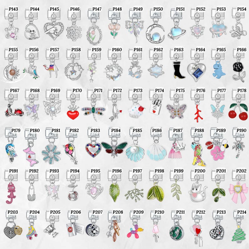 May include: A collection of silver-toned charm pendants, each with a unique design. The charms include various shapes like hearts, flowers, animals, and abstract forms, suitable for jewelry making or crafting.