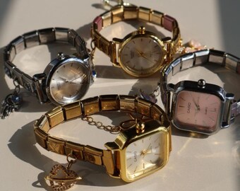 Gold Italian Charm Watch Band, Custom Bracelet, Gift For Her, Personalized Jewelry