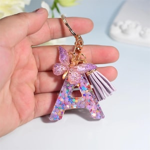 Letter keychains, Custom Initial Keychain, Crystal Acrylic Tassel Butterfly Pendent KeyChain, Aesthetic Backpack & Bag Tag Accessories Gift