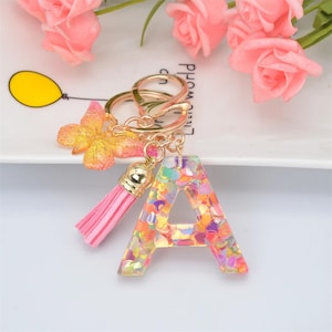 Letter keychains, Custom Initial Keychain, Crystal Acrylic Tassel Butterfly Pendent KeyChain, Aesthetic Backpack & Bag Tag Accessories Gift